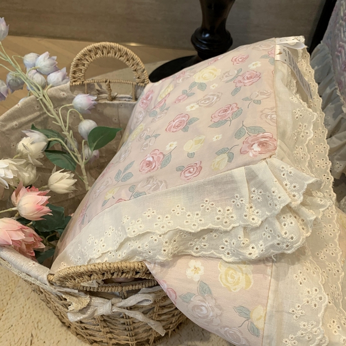 91家纺网 家纺一手货源 找家纺 莱豫2025新款纯棉花边夏被床盖 蔷薇-夏被