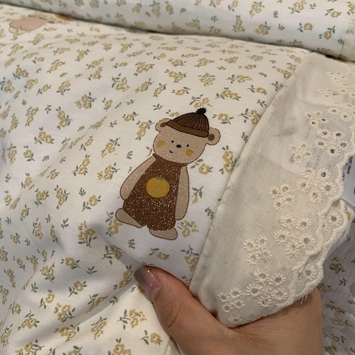 91家纺网 家纺一手货源 找家纺 莱豫2025新款纯棉花边夏被床盖 西瓜兔-夏被