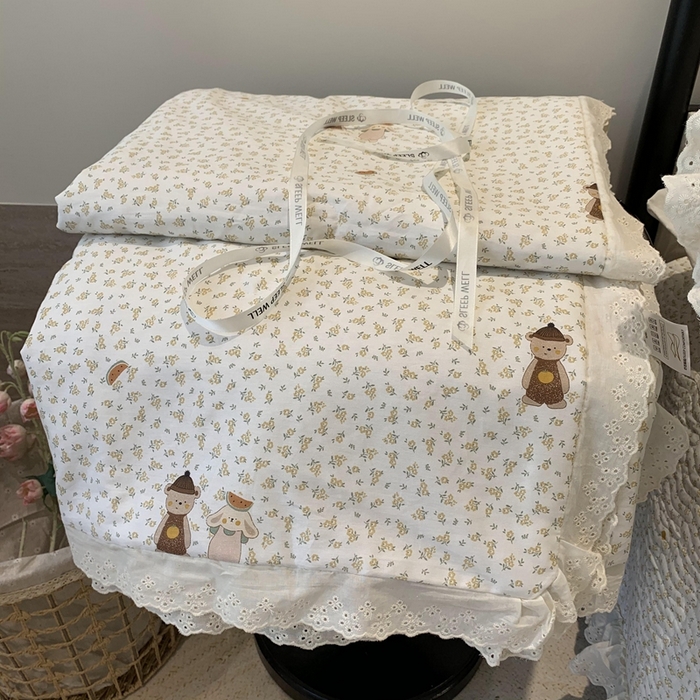 莱豫2025新款纯棉花边夏被床盖 西瓜兔-夏被