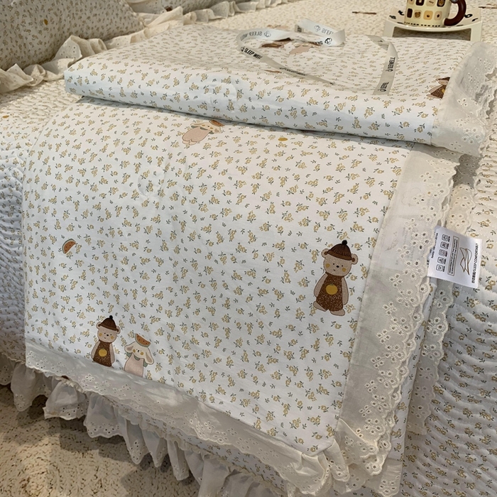 91家纺网 家纺一手货源 找家纺 莱豫2025新款纯棉花边夏被床盖 西瓜兔-夏被