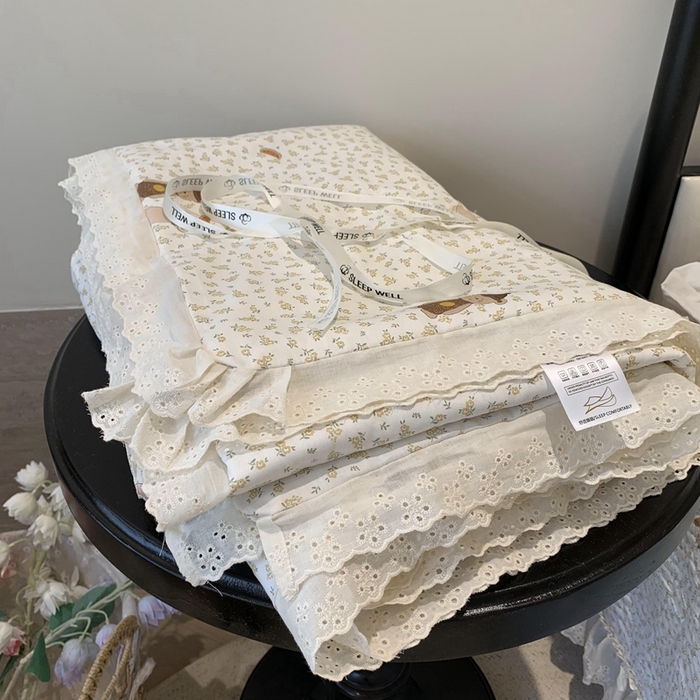 91家纺网 家纺一手货源 找家纺 莱豫2025新款纯棉花边夏被床盖 西瓜兔-夏被