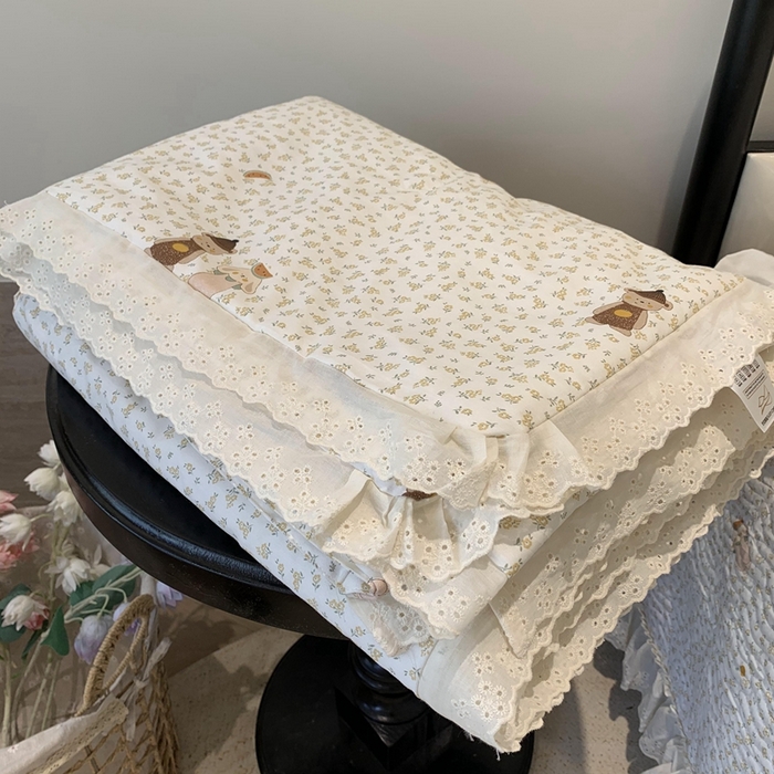 91家纺网 家纺一手货源 找家纺 莱豫2025新款纯棉花边夏被床盖 西瓜兔-夏被