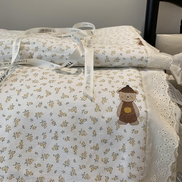 91家纺网 家纺一手货源 找家纺 莱豫2025新款纯棉花边夏被床盖 西瓜兔-夏被