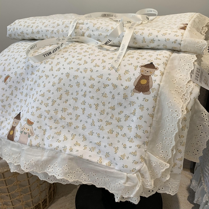 91家纺网 家纺一手货源 找家纺 莱豫2025新款纯棉花边夏被床盖 西瓜兔-夏被