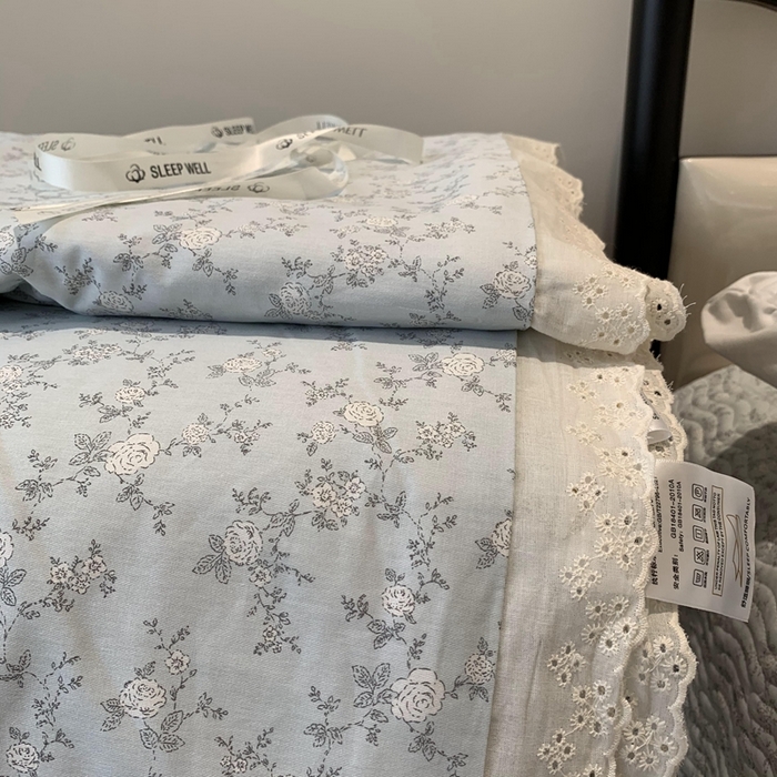 91家纺网 家纺一手货源 找家纺 莱豫2025新款纯棉花边夏被床盖 夏蓝-夏被