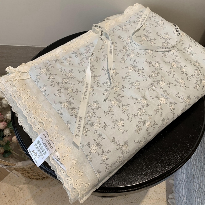 91家纺网 家纺一手货源 找家纺 莱豫2025新款纯棉花边夏被床盖 夏蓝-夏被