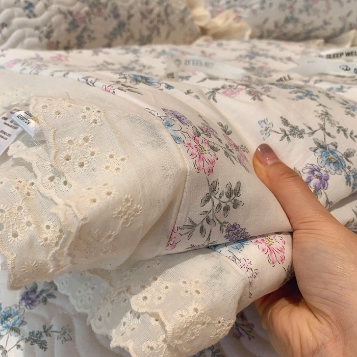 91家纺网 家纺一手货源 找家纺 莱豫2025新款纯棉花边夏被床盖 夏梦-夏被