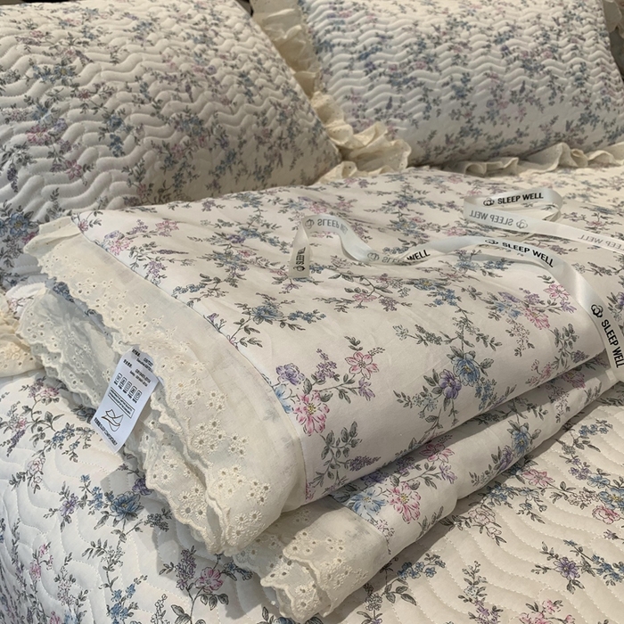 91家纺网 家纺一手货源 找家纺 莱豫2025新款纯棉花边夏被床盖 夏梦-夏被