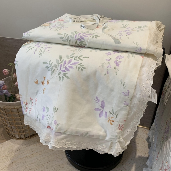 91家纺网 家纺一手货源 找家纺 莱豫2025新款纯棉花边夏被床盖 夏之语-夏被