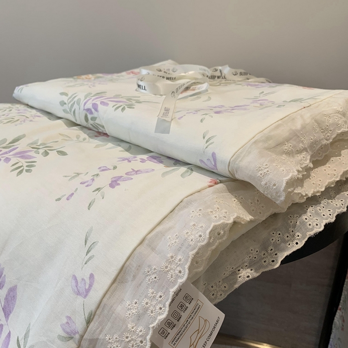 91家纺网 家纺一手货源 找家纺 莱豫2025新款纯棉花边夏被床盖 夏之语-夏被