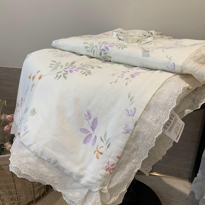 91家纺网 家纺一手货源 找家纺 莱豫2025新款纯棉花边夏被床盖 夏之语-夏被