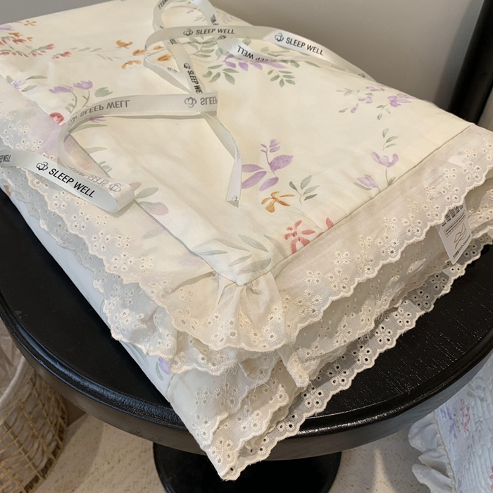 91家纺网 家纺一手货源 找家纺 莱豫2025新款纯棉花边夏被床盖 夏之语-夏被