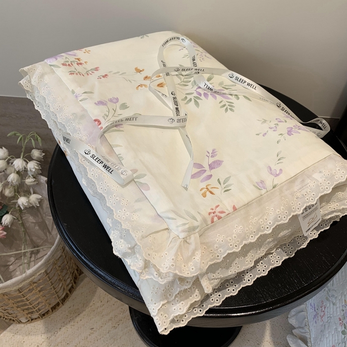 91家纺网 家纺一手货源 找家纺 莱豫2025新款纯棉花边夏被床盖 夏之语-夏被