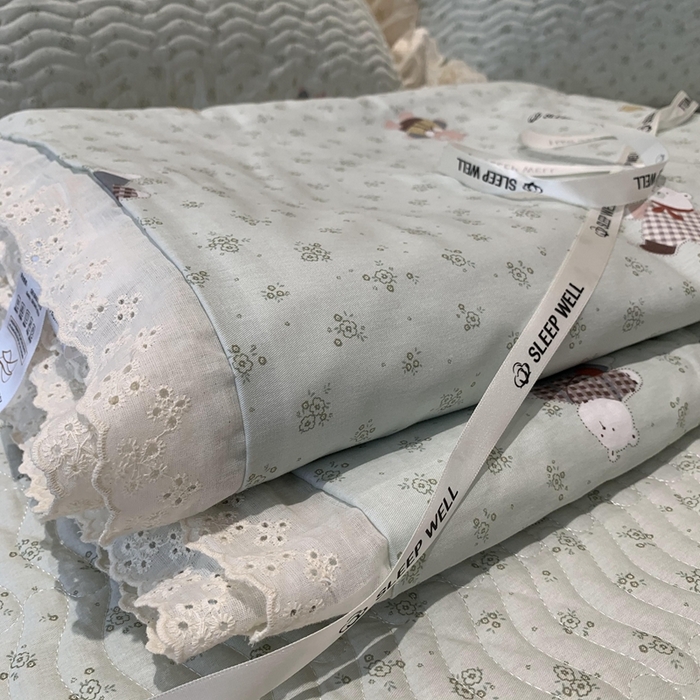 91家纺网 家纺一手货源 找家纺 莱豫2025新款纯棉花边夏被床盖 小花熊-夏被