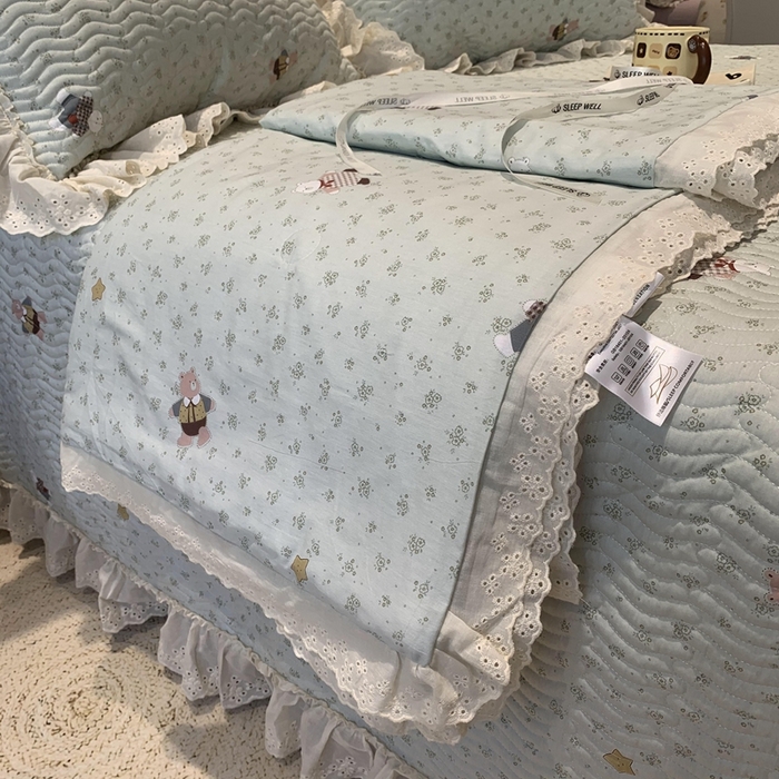 91家纺网 家纺一手货源 找家纺 莱豫2025新款纯棉花边夏被床盖 小花熊-夏被