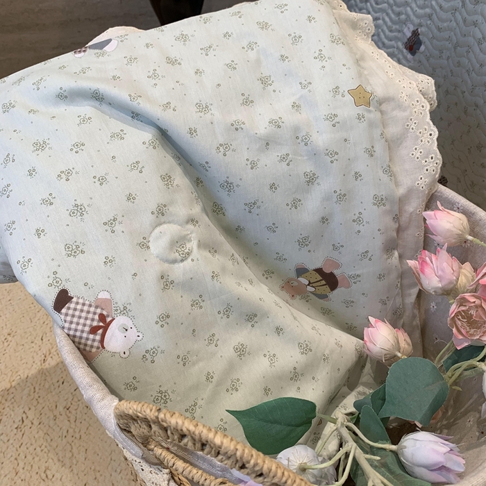 91家纺网 家纺一手货源 找家纺 莱豫2025新款纯棉花边夏被床盖 小花熊-夏被