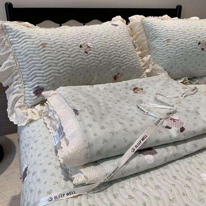 91家纺网 家纺一手货源 找家纺 莱豫2025新款纯棉花边夏被床盖 小花熊-夏被