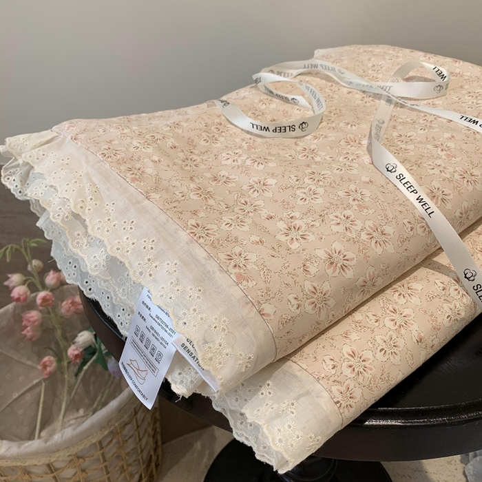 91家纺网 家纺一手货源 找家纺 莱豫2025新款纯棉花边夏被床盖 樱花-夏被