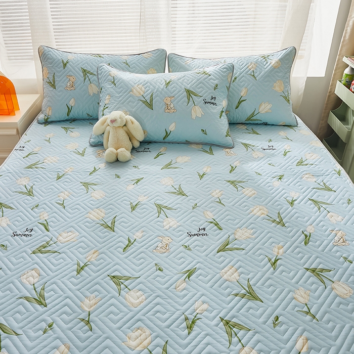 91家纺网 家纺一手货源 找家纺 舒居家纺 2025新款全棉纯棉软床垫 百合兔-草绿