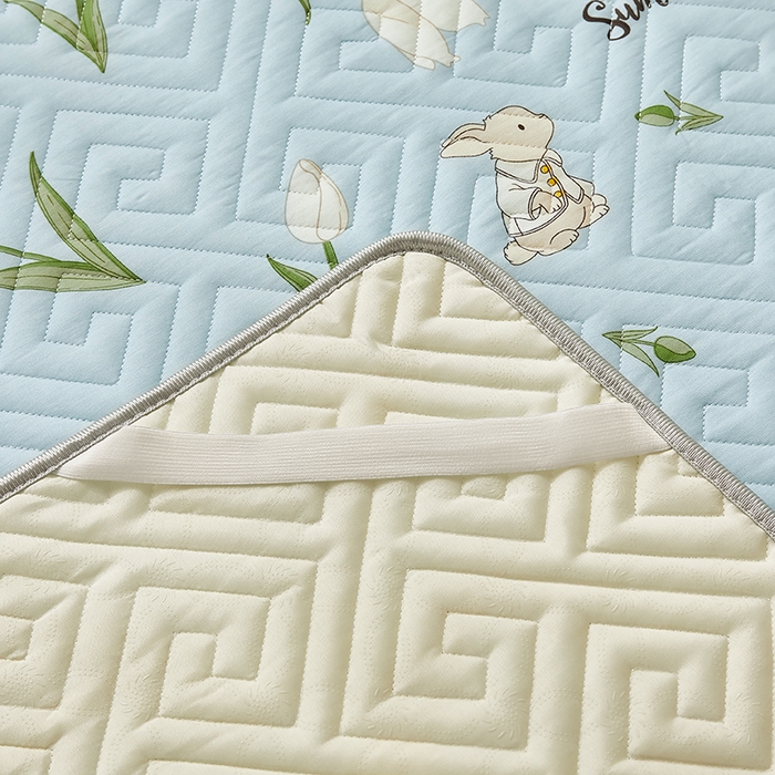 91家纺网 家纺一手货源 找家纺 舒居家纺 2025新款全棉纯棉软床垫 百合兔-草绿