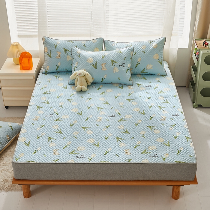 91家纺网 家纺一手货源 找家纺 舒居家纺 2025新款全棉纯棉软床垫 百合兔-草绿