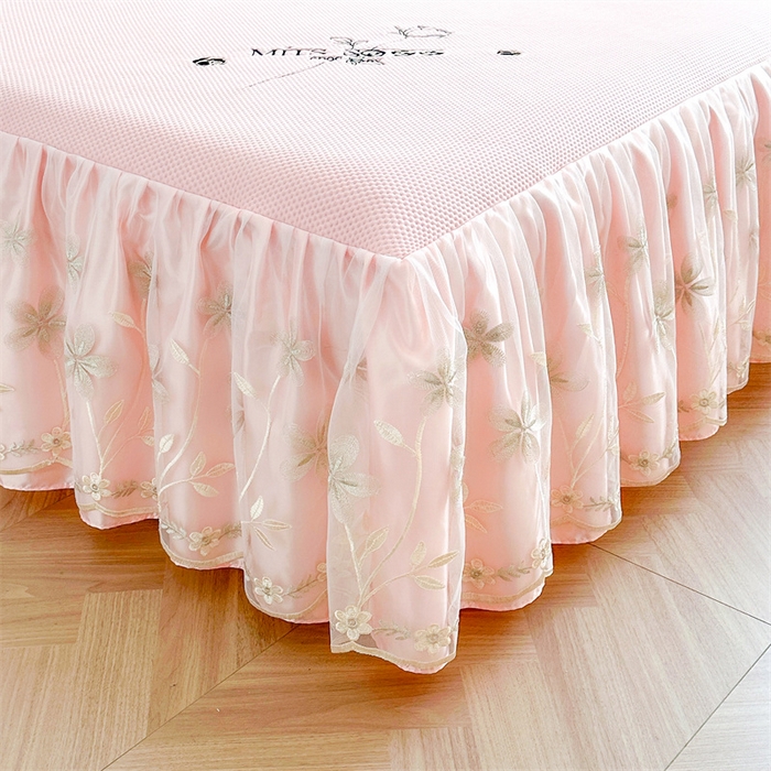 91家纺网 家纺一手货源 找家纺 （总）好儿喜家纺 2025新款玫瑰花夏被凉席床裙四件套冰丝凉席床罩凉感豆豆床席韩式花边凉席