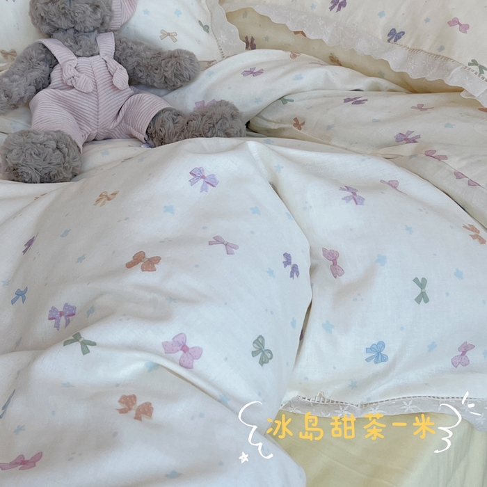 91家纺网 家纺一手货源 找家纺 （总）荣轩2025新款全棉双层纱镂空花边工艺款四件套（铺床版）