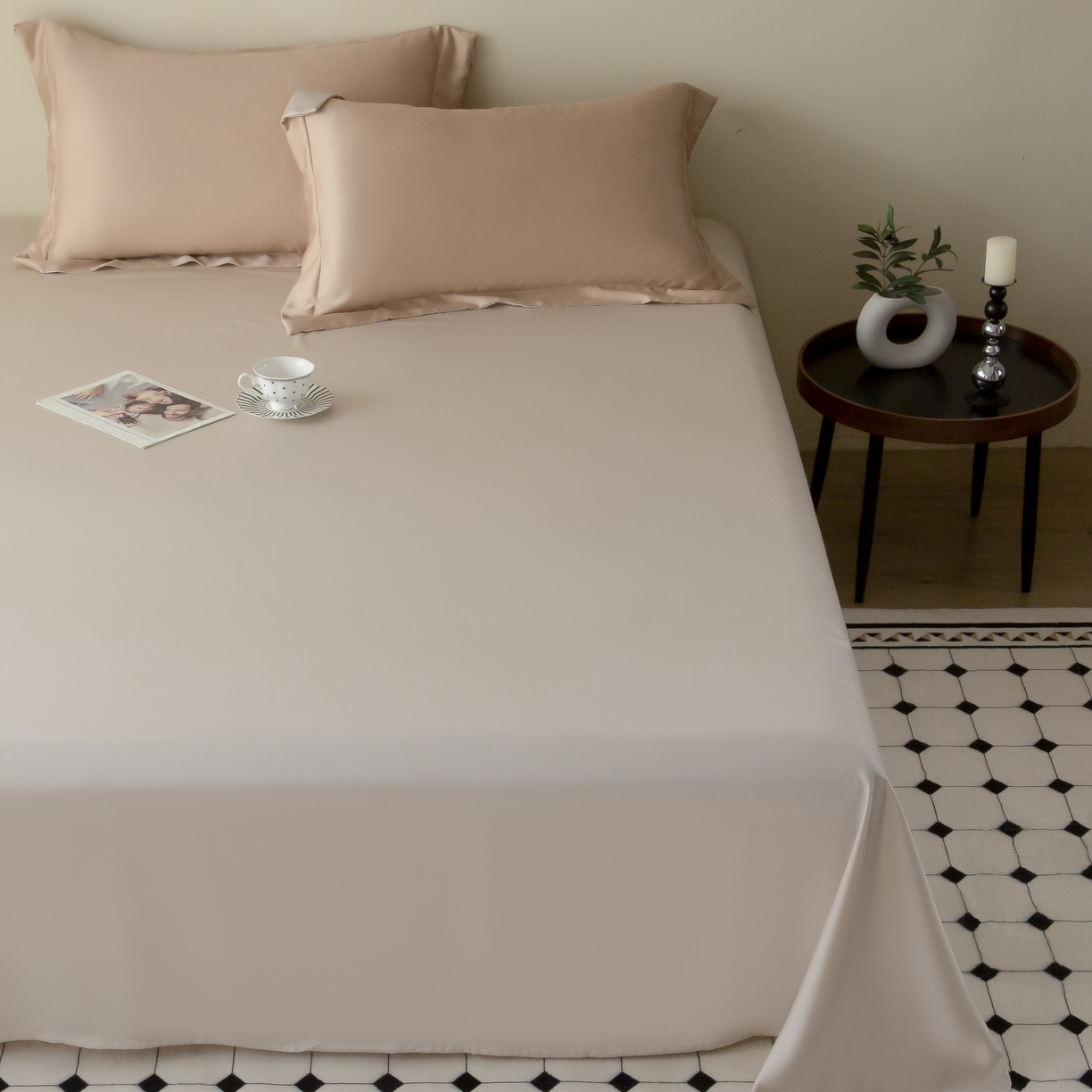 91家纺网 家纺一手货源 找家纺 ONE TWO ONE 121 2025新款60支奥地利进口兰精天丝秋风系列单品-枕套 薄暮咖