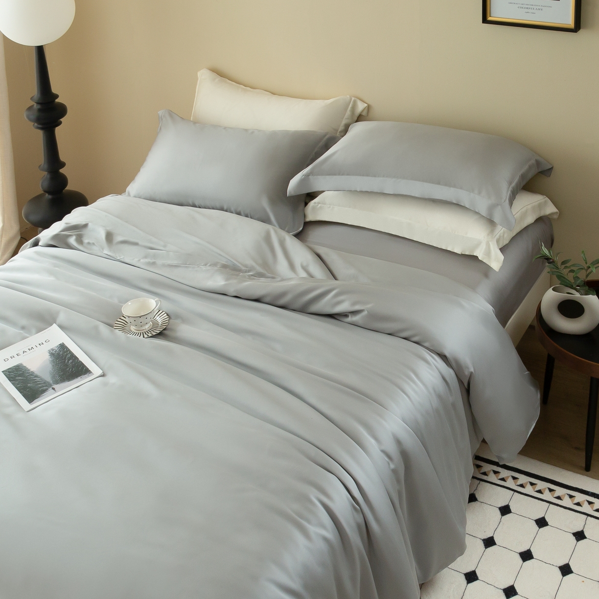 91家纺网 家纺一手货源 找家纺 ONE TWO ONE 121 2025新款60支奥地利进口兰精天丝秋风系列单品-枕套 布鲁灰