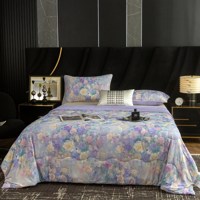 91家纺网 家纺一手货源 找家纺 锦禾穗 2025新款锦禾穗锦氨数码印花夏被 紫境