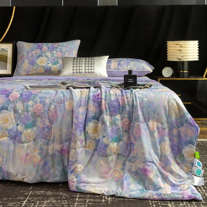 91家纺网 家纺一手货源 找家纺 锦禾穗 2025新款锦禾穗锦氨数码印花夏被 紫境