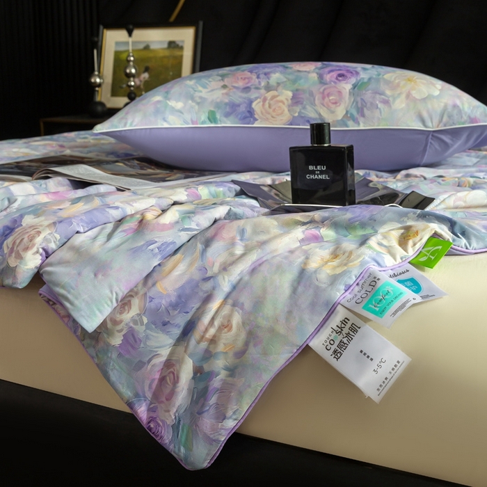 91家纺网 家纺一手货源 找家纺 锦禾穗 2025新款锦禾穗锦氨数码印花夏被 紫境