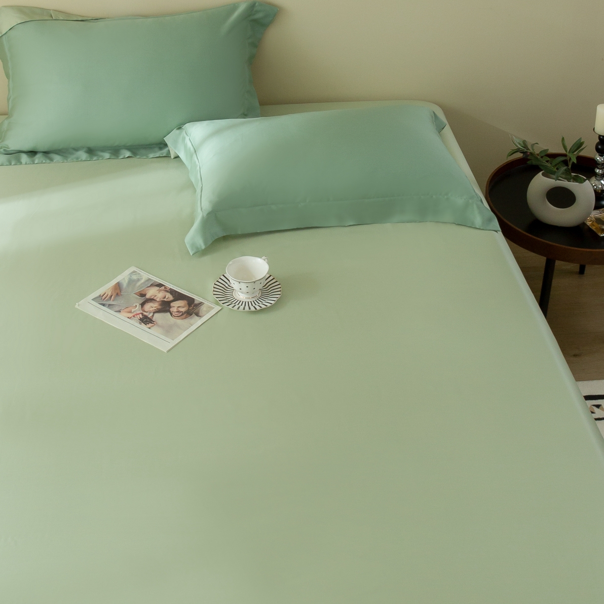 91家纺网 家纺一手货源 找家纺 ONE TWO ONE 121 2025新款60支奥地利进口兰精天丝秋风系列单品-枕套 春芽绿