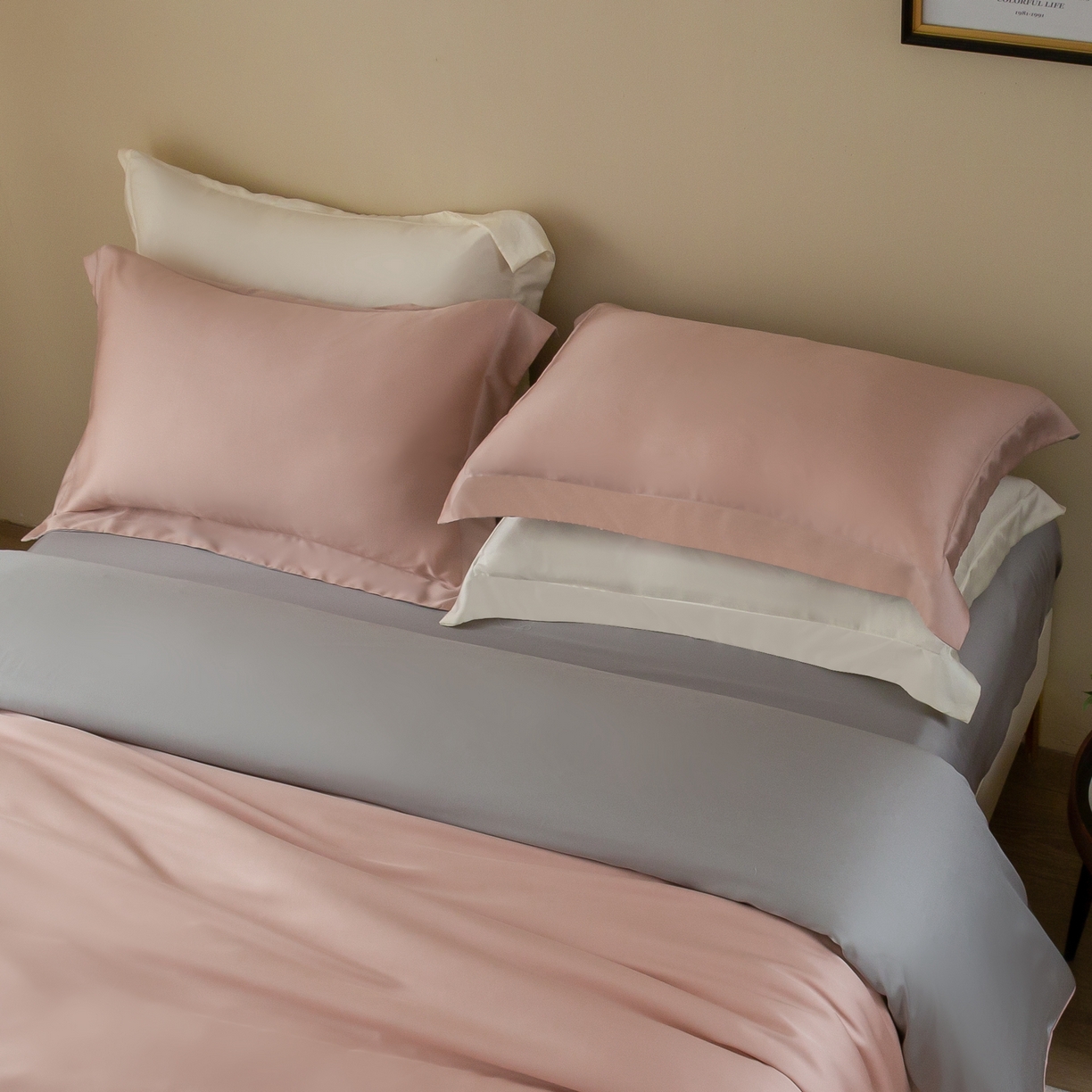 ONE TWO ONE 121 2025新款60支奥地利进口兰精天丝秋风系列单品-枕套 粉雪山