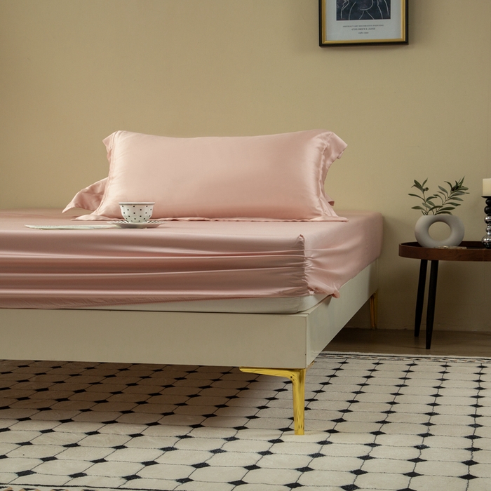 91家纺网 家纺一手货源 找家纺 ONE TWO ONE 121 2025新款60支奥地利进口兰精天丝秋风系列单品-床单床笠 柔粉