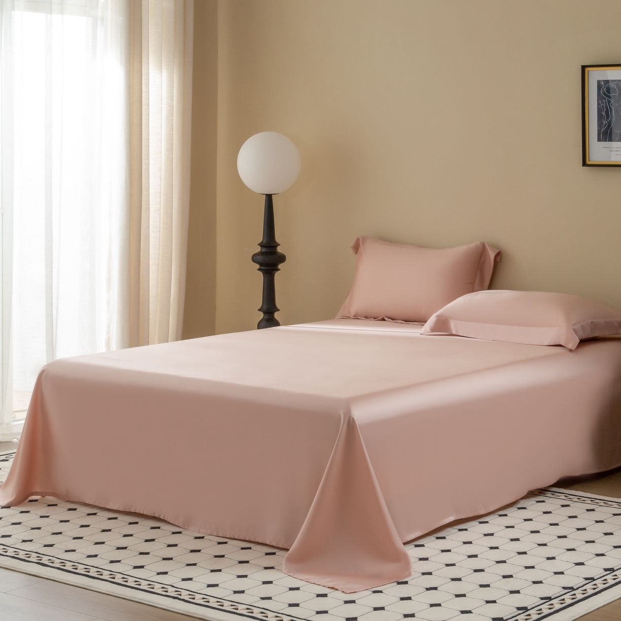 91家纺网 家纺一手货源 找家纺 ONE TWO ONE 121 2025新款60支奥地利进口兰精天丝秋风系列单品-床单床笠 柔粉