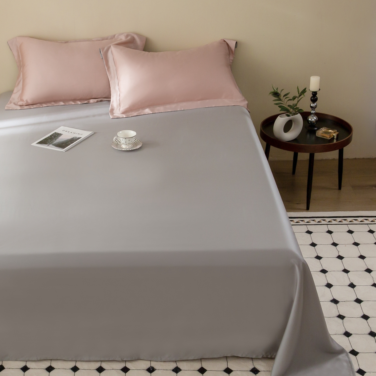 91家纺网 家纺一手货源 找家纺 ONE TWO ONE 121 2025新款60支奥地利进口兰精天丝秋风系列单品-枕套 粉雪山