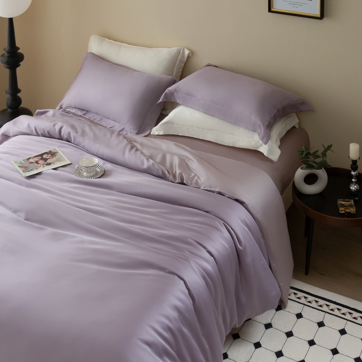 91家纺网 家纺一手货源 找家纺 ONE TWO ONE 121 2025新款60支奥地利进口兰精天丝秋风系列单品-枕套 浅藤紫