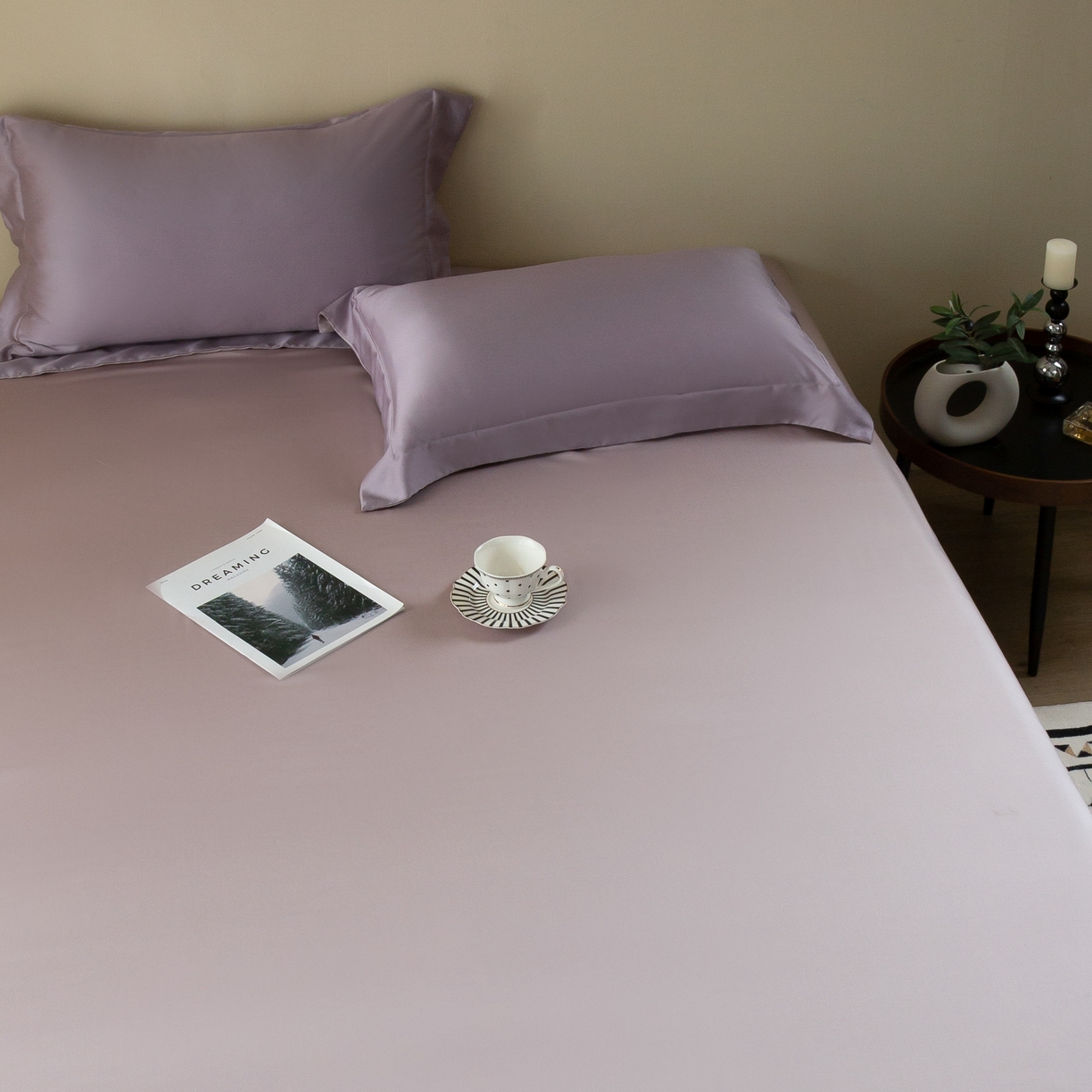 91家纺网 家纺一手货源 找家纺 ONE TWO ONE 121 2025新款60支奥地利进口兰精天丝秋风系列单品-枕套 浅藤紫