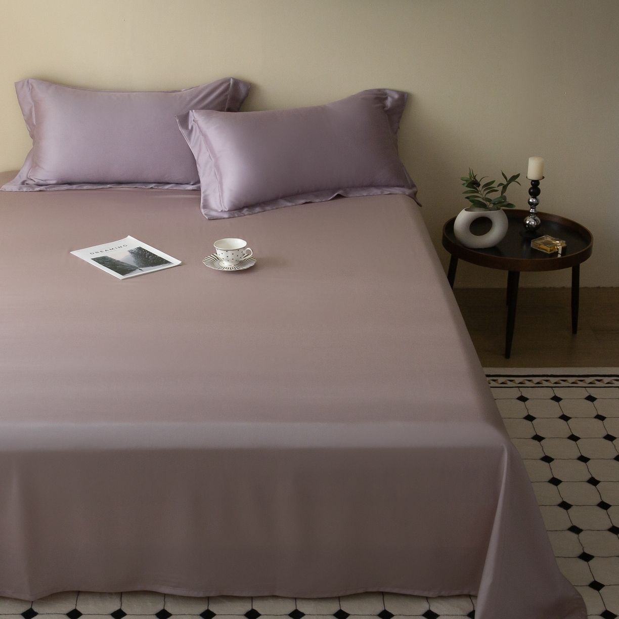 91家纺网 家纺一手货源 找家纺 ONE TWO ONE 121 2025新款60支奥地利进口兰精天丝秋风系列单品-枕套 浅藤紫