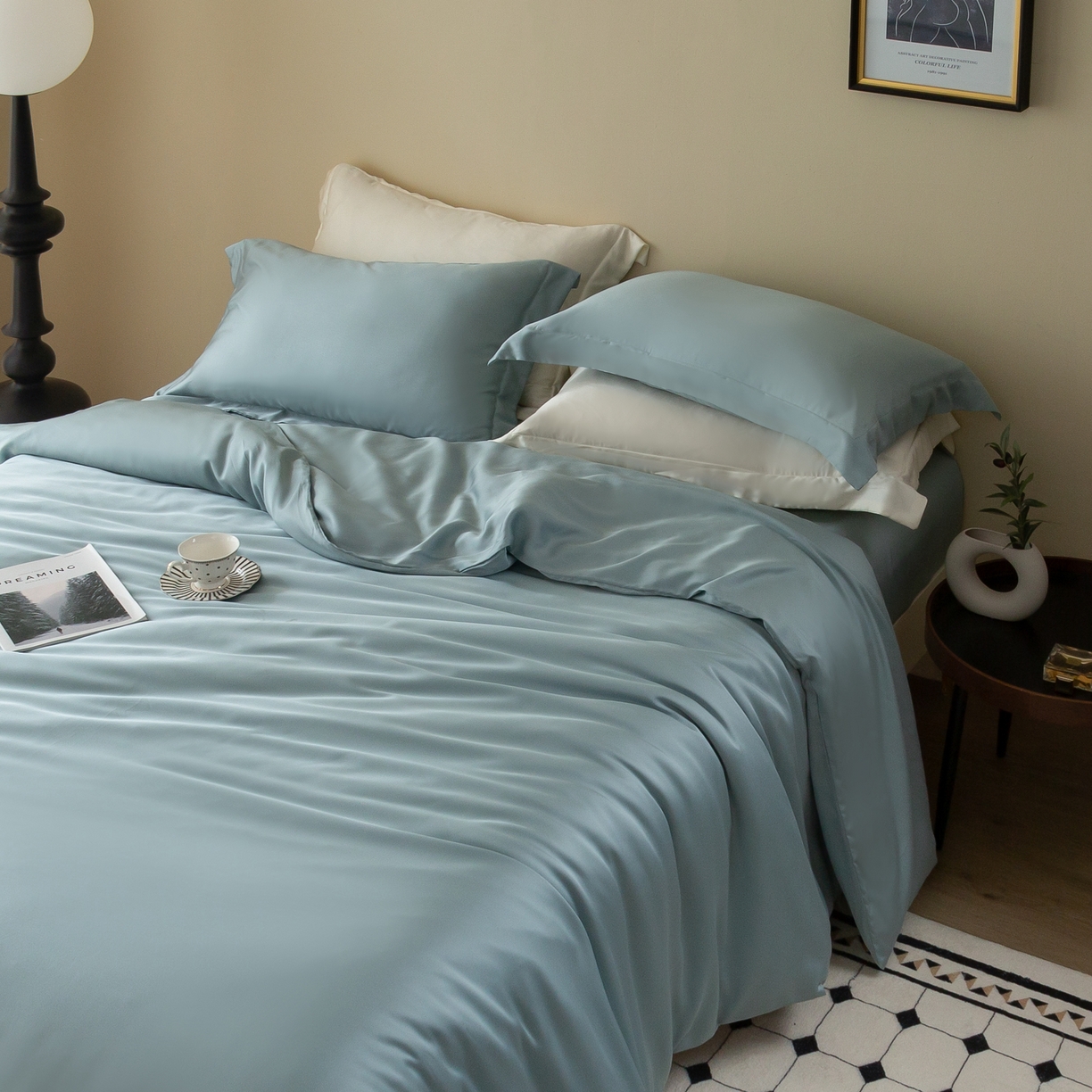 91家纺网 家纺一手货源 找家纺 ONE TWO ONE 121 2025新款60支奥地利进口兰精天丝秋风系列单品-枕套 星雾蓝