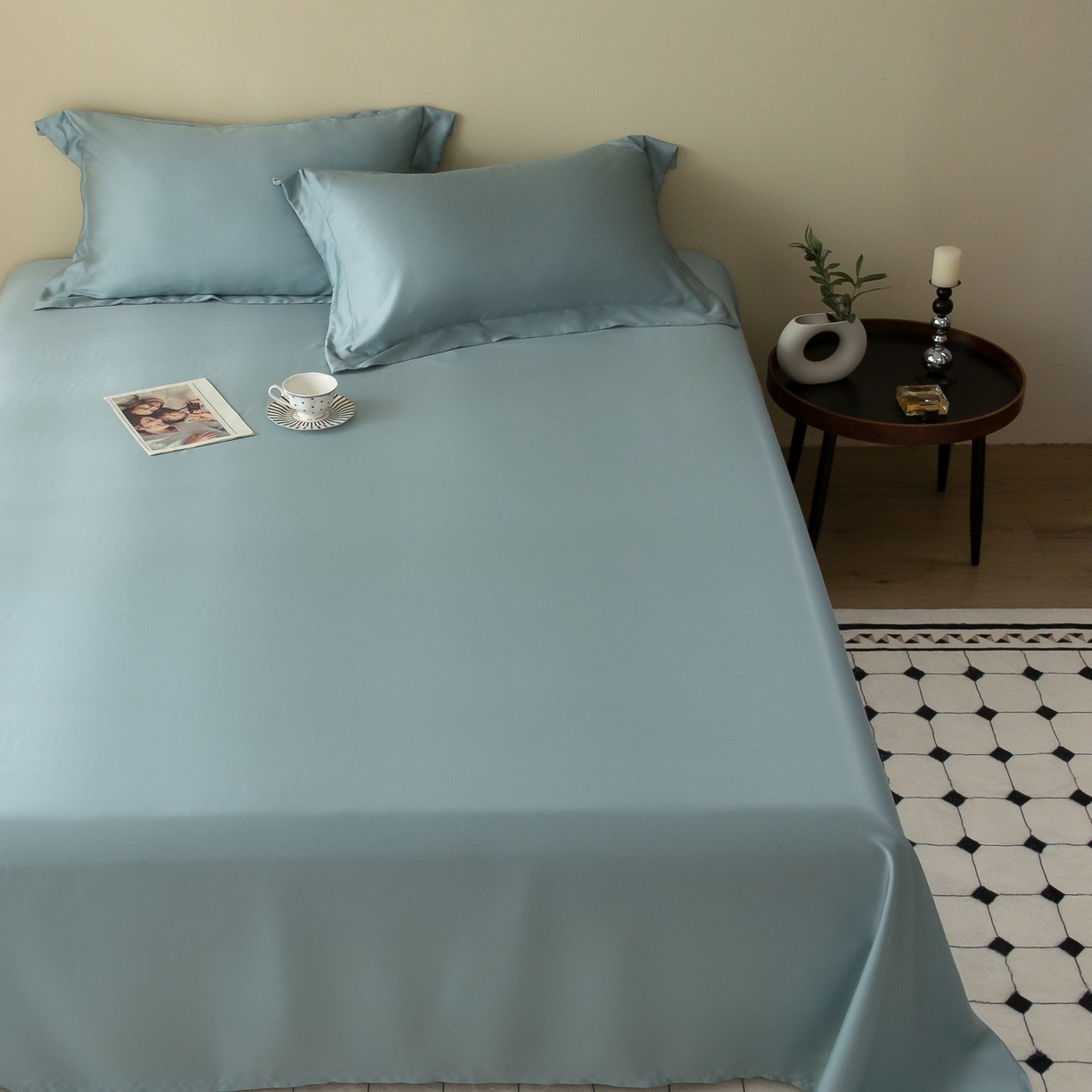 91家纺网 家纺一手货源 找家纺 ONE TWO ONE 121 2025新款60支奥地利进口兰精天丝秋风系列单品-枕套 星雾蓝