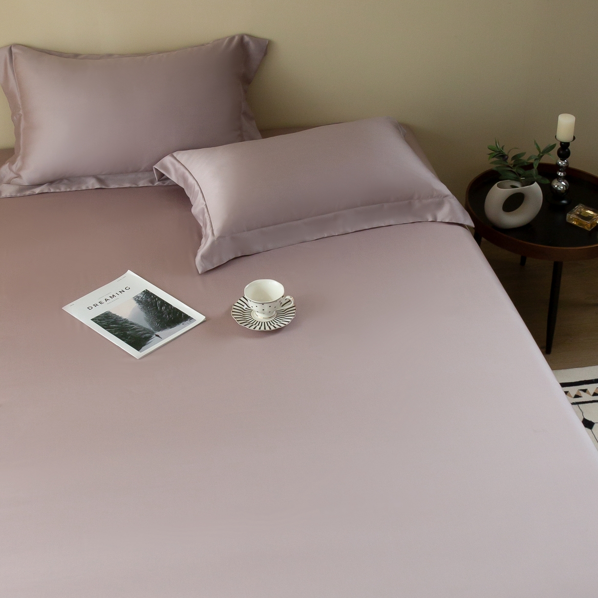 91家纺网 家纺一手货源 找家纺 ONE TWO ONE 121 2025新款60支奥地利进口兰精天丝秋风系列单品-枕套 月光紫