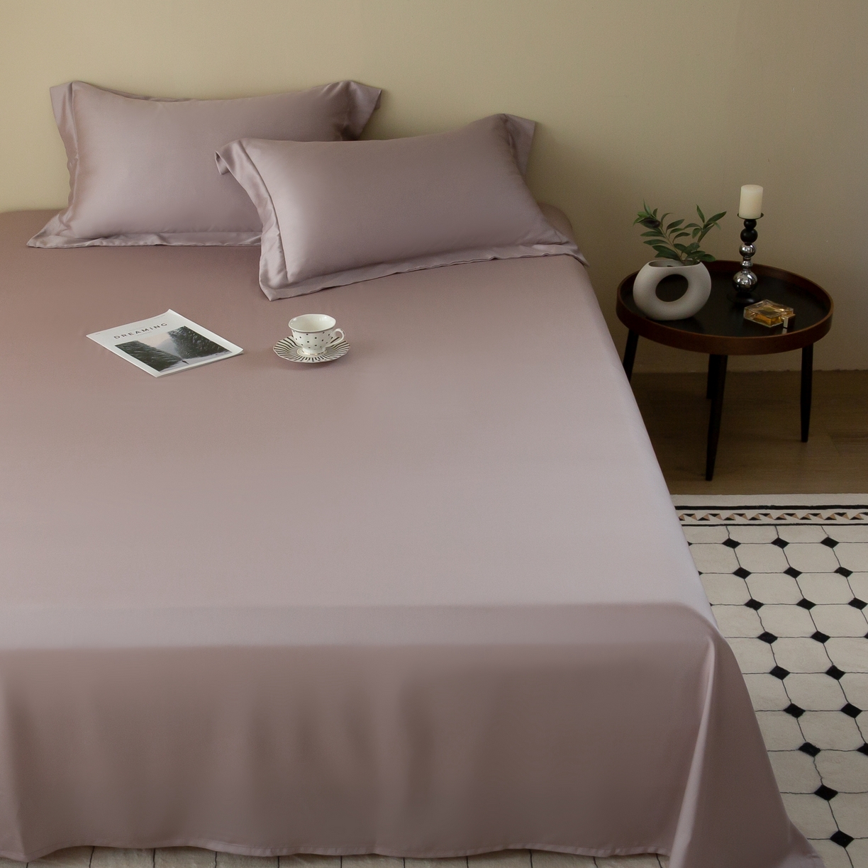 91家纺网 家纺一手货源 找家纺 ONE TWO ONE 121 2025新款60支奥地利进口兰精天丝秋风系列单品-枕套 月光紫