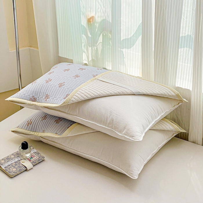 91家纺网 家纺一手货源 找家纺 雅萱家纺 2025新款全棉绗缝夹棉枕巾 格纹蝴蝶结-枕巾 50*80cm一只