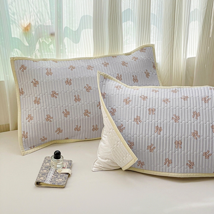 91家纺网 家纺一手货源 找家纺 雅萱家纺 2025新款全棉绗缝夹棉枕巾 格纹蝴蝶结-枕巾 50*80cm一只