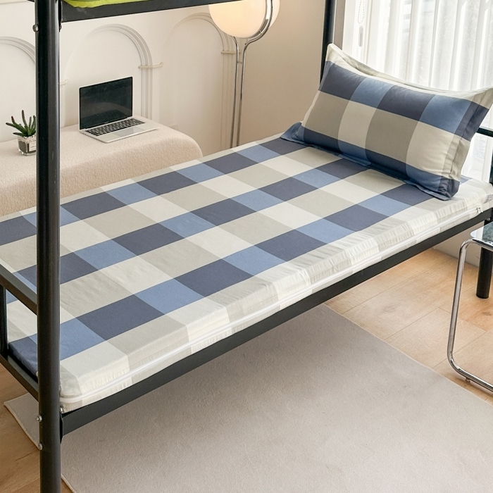 91家纺网 家纺一手货源 找家纺 凌云家纺 2025新款全棉学生宿舍单人床垫海绵垫租房专用可拆卸 蓝大格-全棉床套+床垫 可拆洗