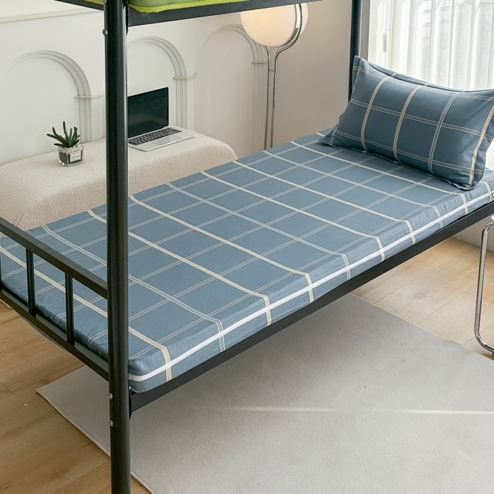 凌云家纺 2025新款全棉学生宿舍单人床垫海绵垫租房专用可拆卸 绅士蓝-全棉床套+床垫 可拆洗