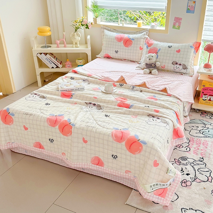 91家纺网 家纺一手货源 找家纺 栩裕纺织 2025新款全棉印染棉花夏被夏凉被空调被 粉桃之恋