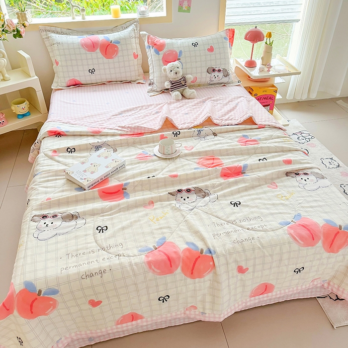 91家纺网 家纺一手货源 找家纺 栩裕纺织 2025新款全棉印染棉花夏被夏凉被空调被 粉桃之恋